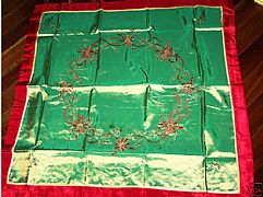 SQUARE-TABLECLOTH-METALIC-GREEN-RED-&-GOLD-EMBROIDED-90-CM-NEW